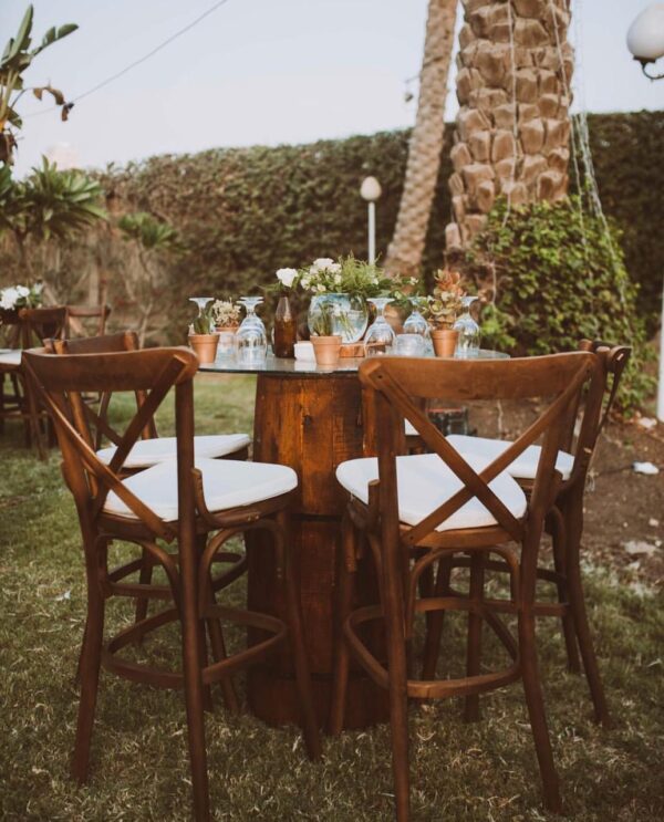 Wooden barrel high table set
